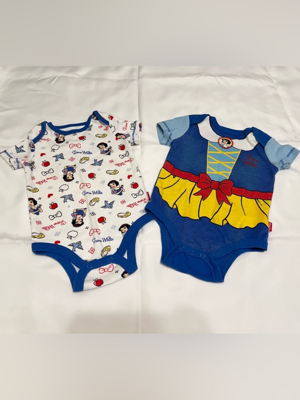 Disney Snow White Infant One-Piece Bodysuit Duo - Blue, White & Yellow